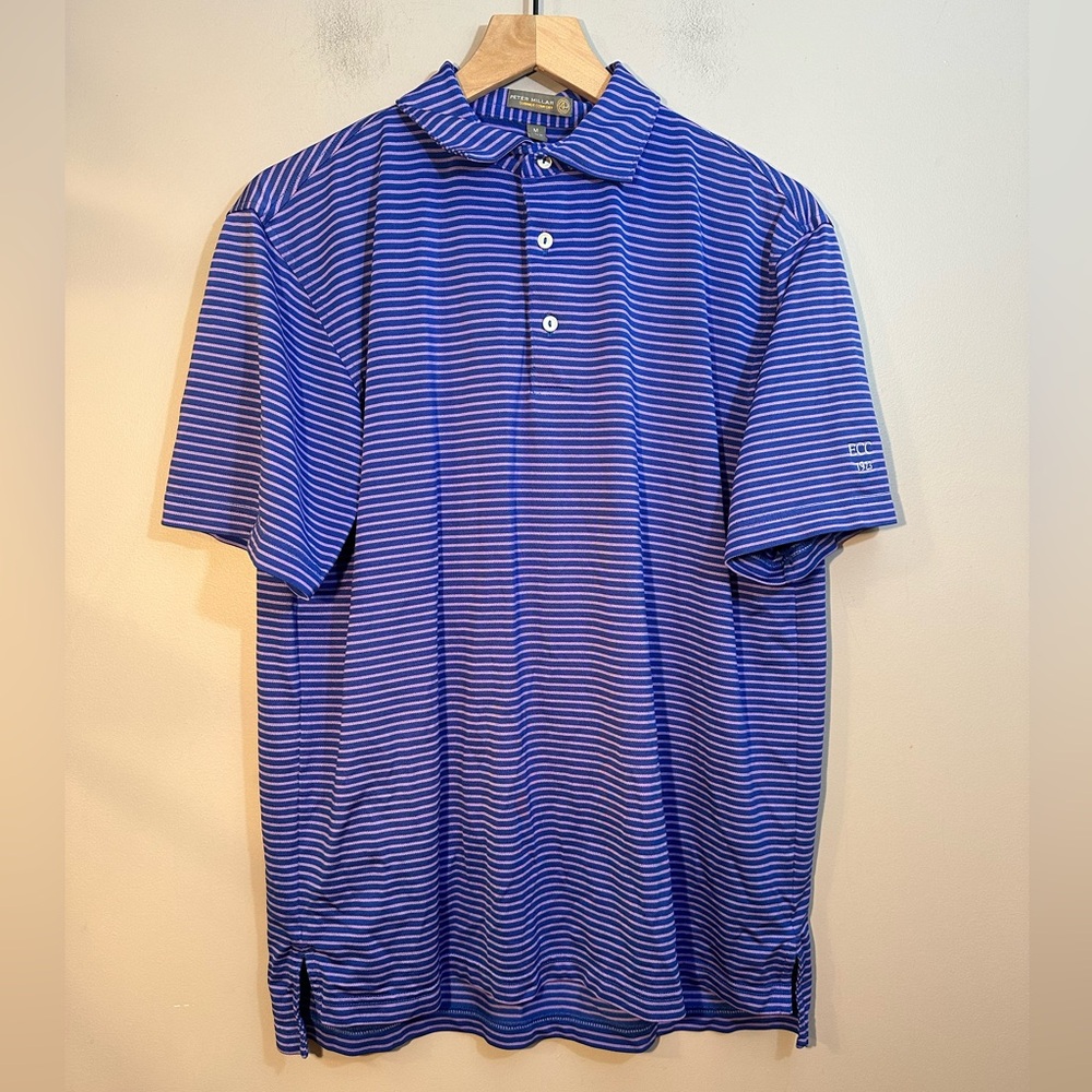 Peter Millar Summer Comfort Mens Polo Shirt Sz.M /Blue-Lavender Stripe